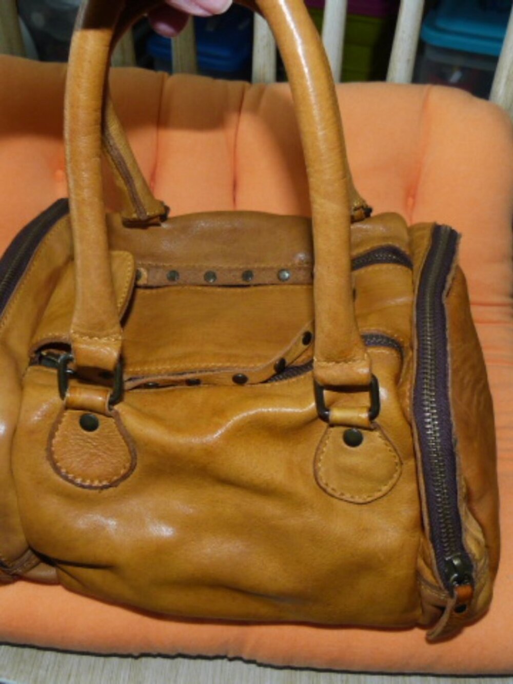 "Never Mind" Handmade leather satchel/tote.